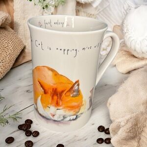 Kent Pottery- Sleeping Yellow Orange Cat Coffee Mug Cup “Cat Is Napping- Mice